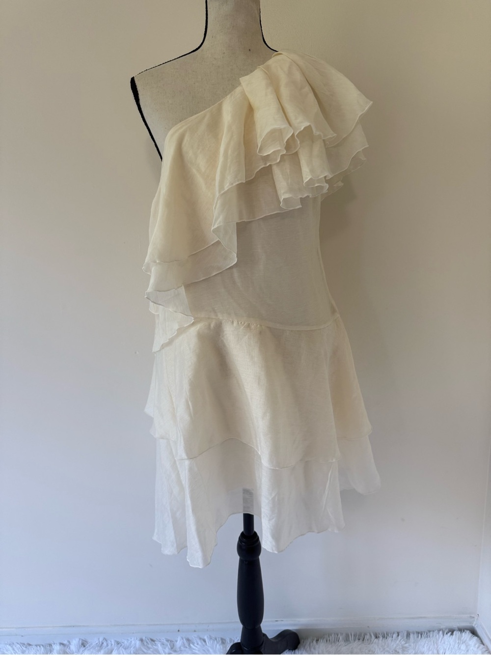 H&M One-Shoulder Ruffle Tiered Dress in Cream